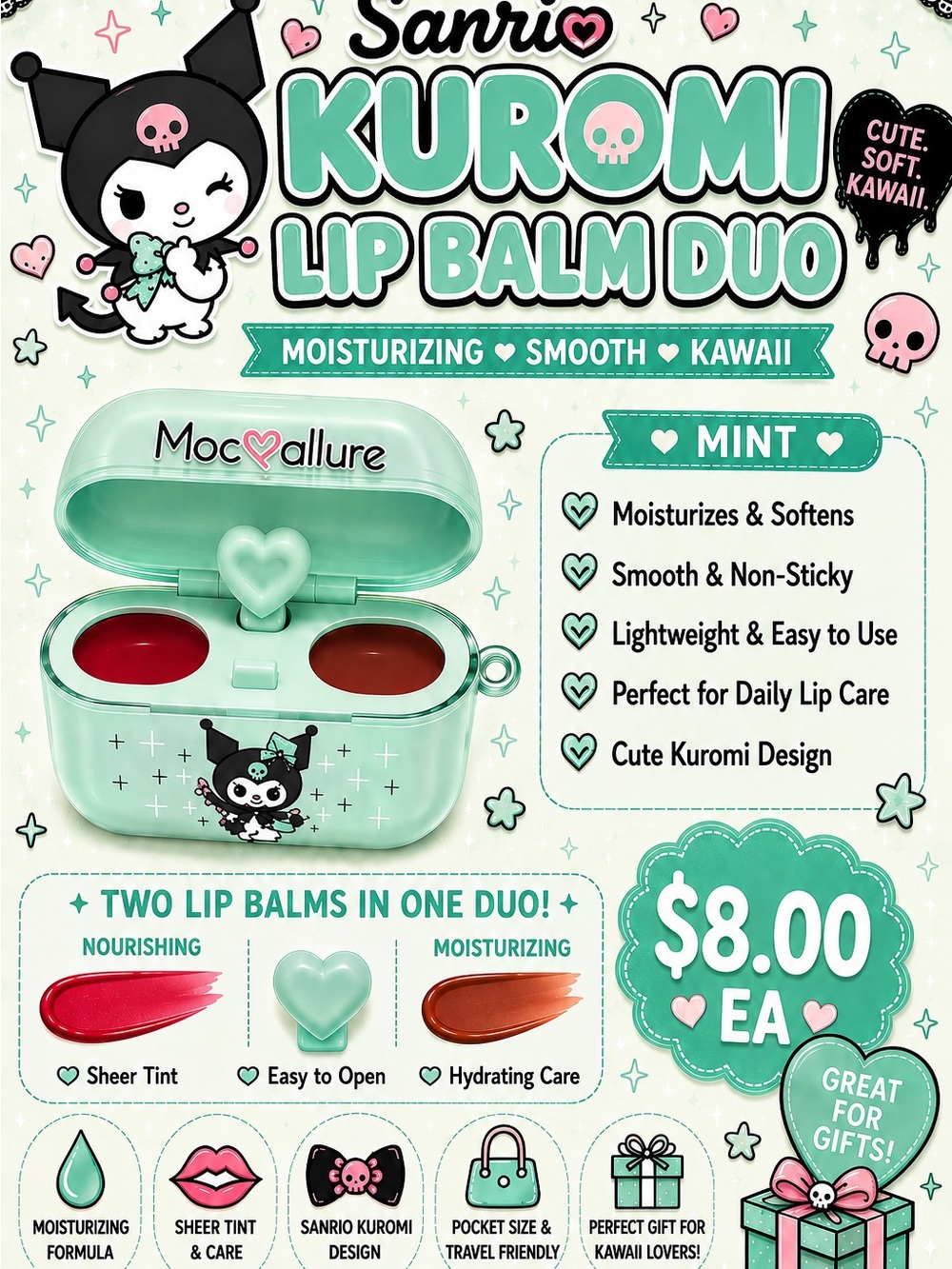 Sanrio Kuromi Mint Lip Balm Duo – Red & Brown Shades